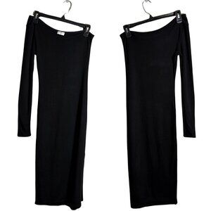 NLT One Shoulder Jersey Bodycon Midi Dress Women's Small Black Side Slit LBD